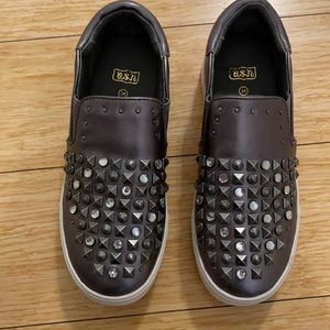 Ash Girls Lynn Clodi-K Leather Silver Sneakers Size 34
